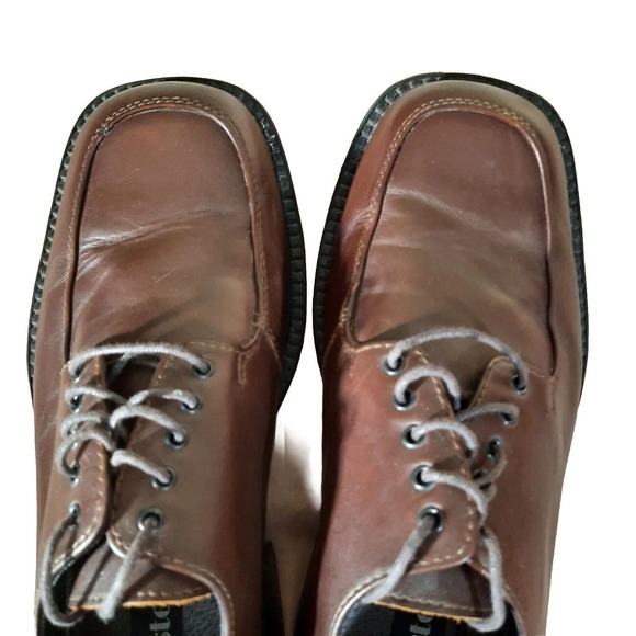 Mens Dress Shoes 9M Brown Leather Derby Oxford Square Apron Toe Lace Up Unlisted - Picture 4 of 9